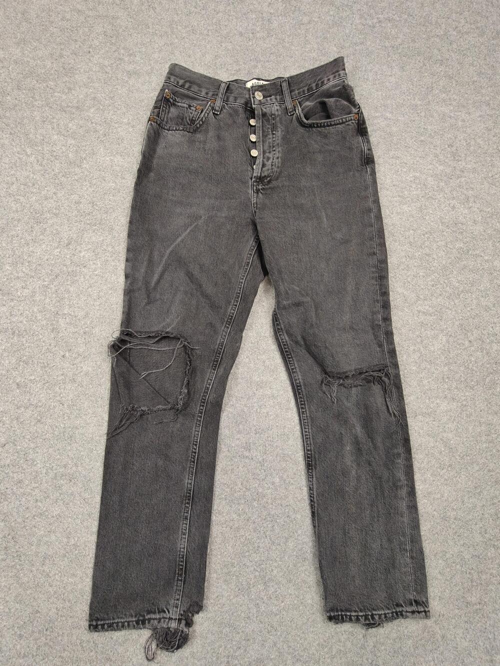 AGOLDE Jeans Womens 25 Gray Charcoal Wash Mom Relaxed Distressed 30 Inseam